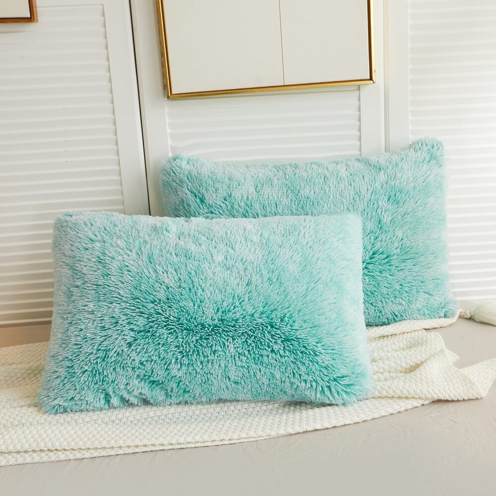 1078 2 Pack Faux Fur Pillow Shams,Shaggy Plush Home Decorative Luxury
